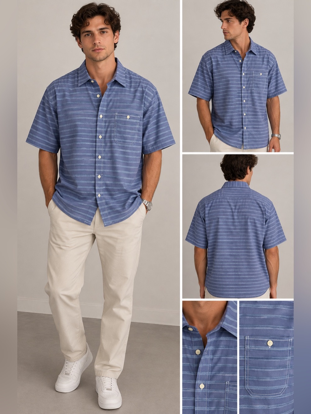 Johnnie -O Shirt Mens Size XL Button Up hanging out Striped cotton blend Blue